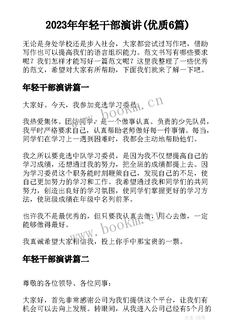 2023年年轻干部演讲(优质6篇)