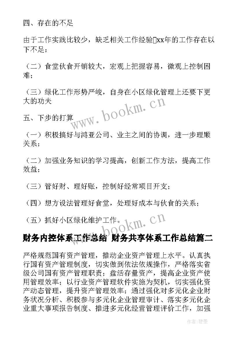 财务内控体系工作总结 财务共享体系工作总结(优质5篇)