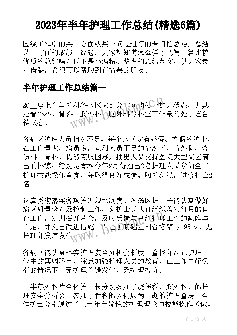 2023年半年护理工作总结(精选6篇)