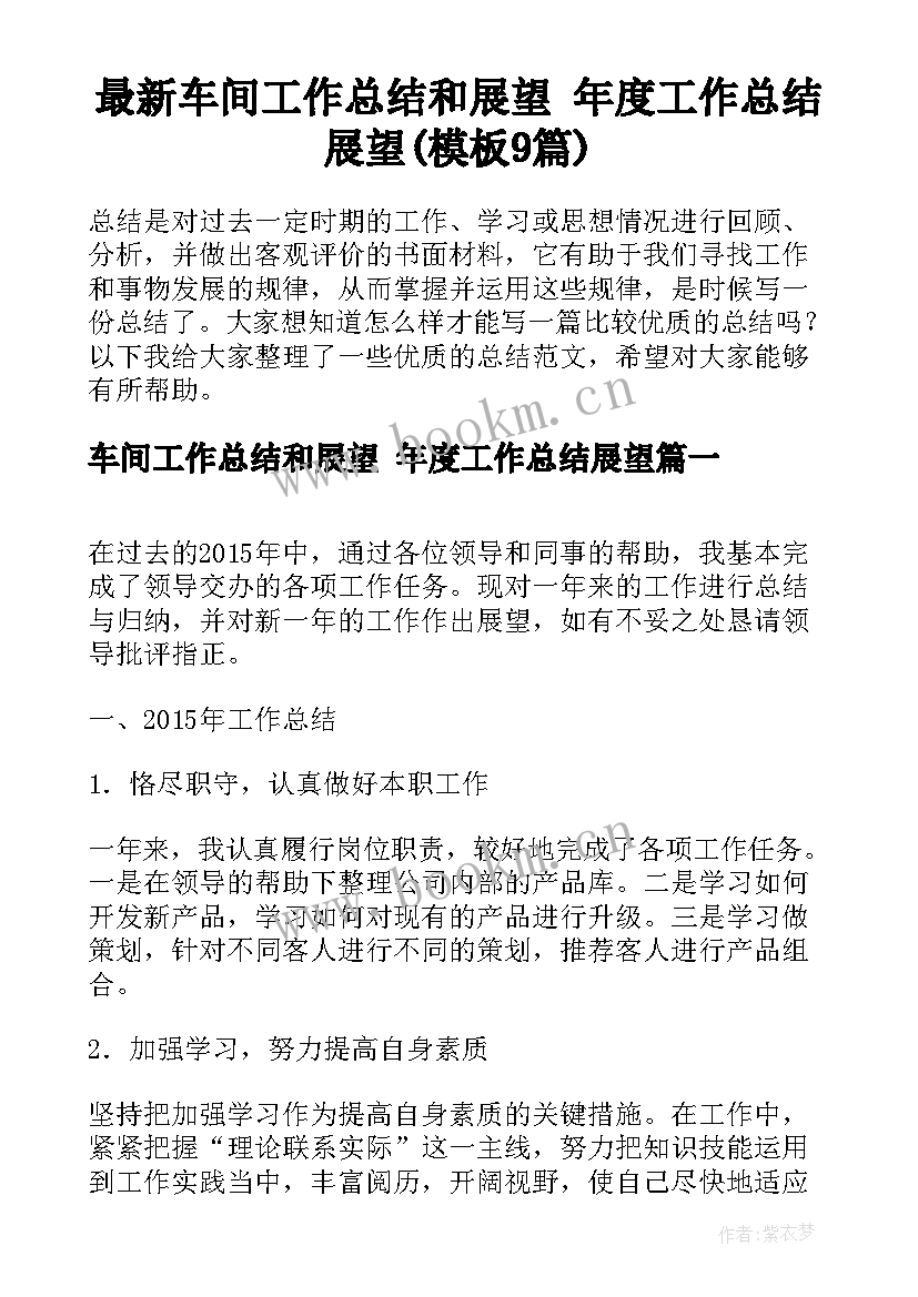 最新车间工作总结和展望 年度工作总结展望(模板9篇)