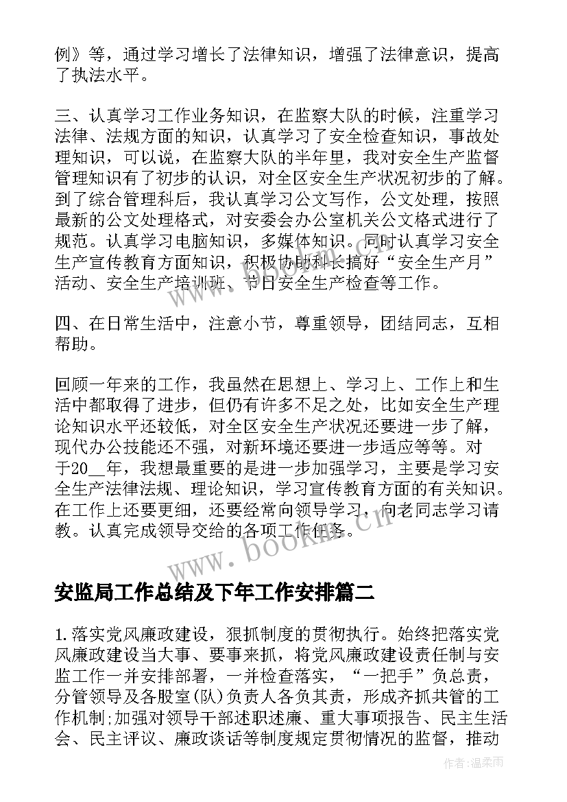 安监局工作总结及下年工作安排(大全10篇)