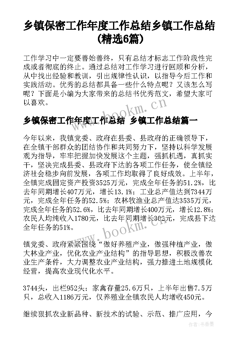 乡镇保密工作年度工作总结 乡镇工作总结(精选6篇)