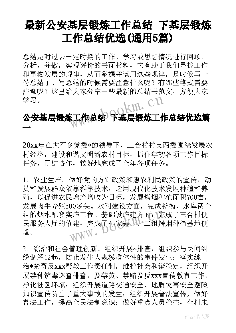 最新公安基层锻炼工作总结 下基层锻炼工作总结优选(通用5篇)