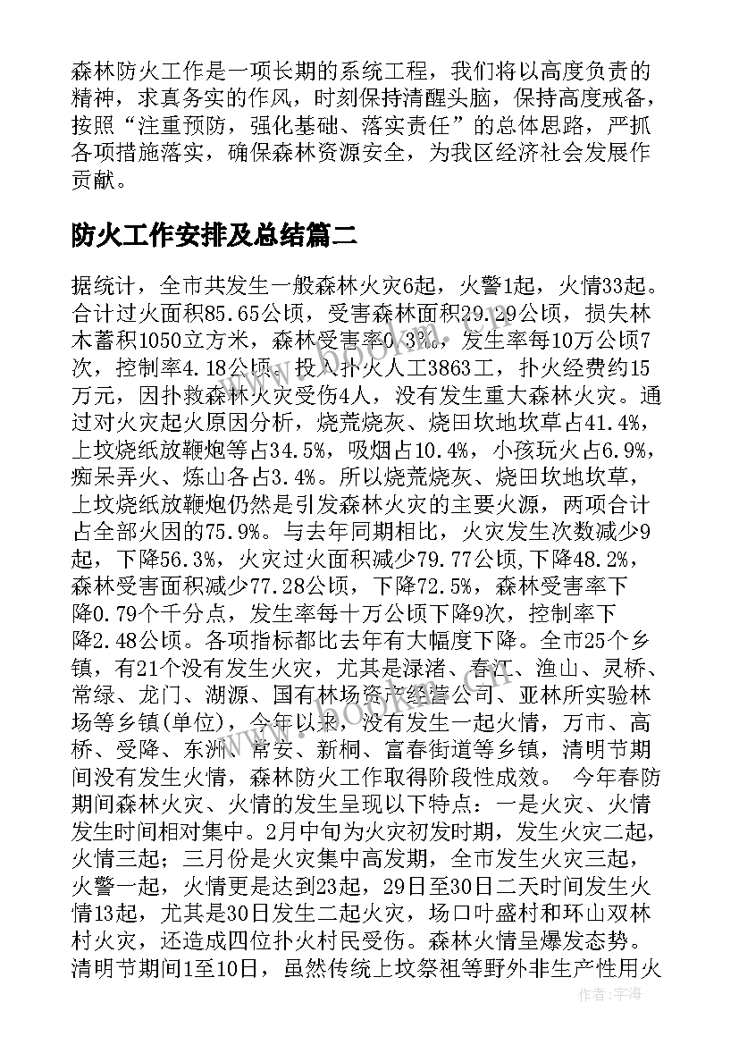 最新防火工作安排及总结(汇总10篇)