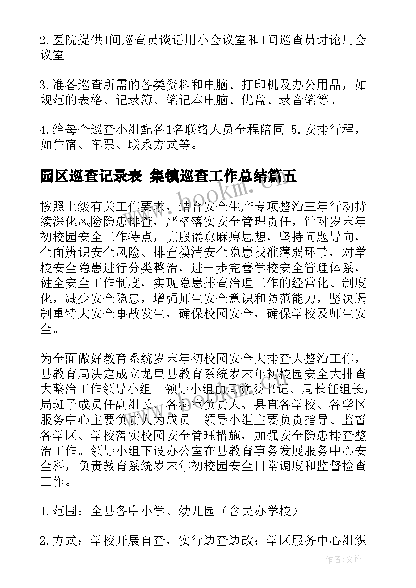 最新园区巡查记录表 集镇巡查工作总结(模板6篇)