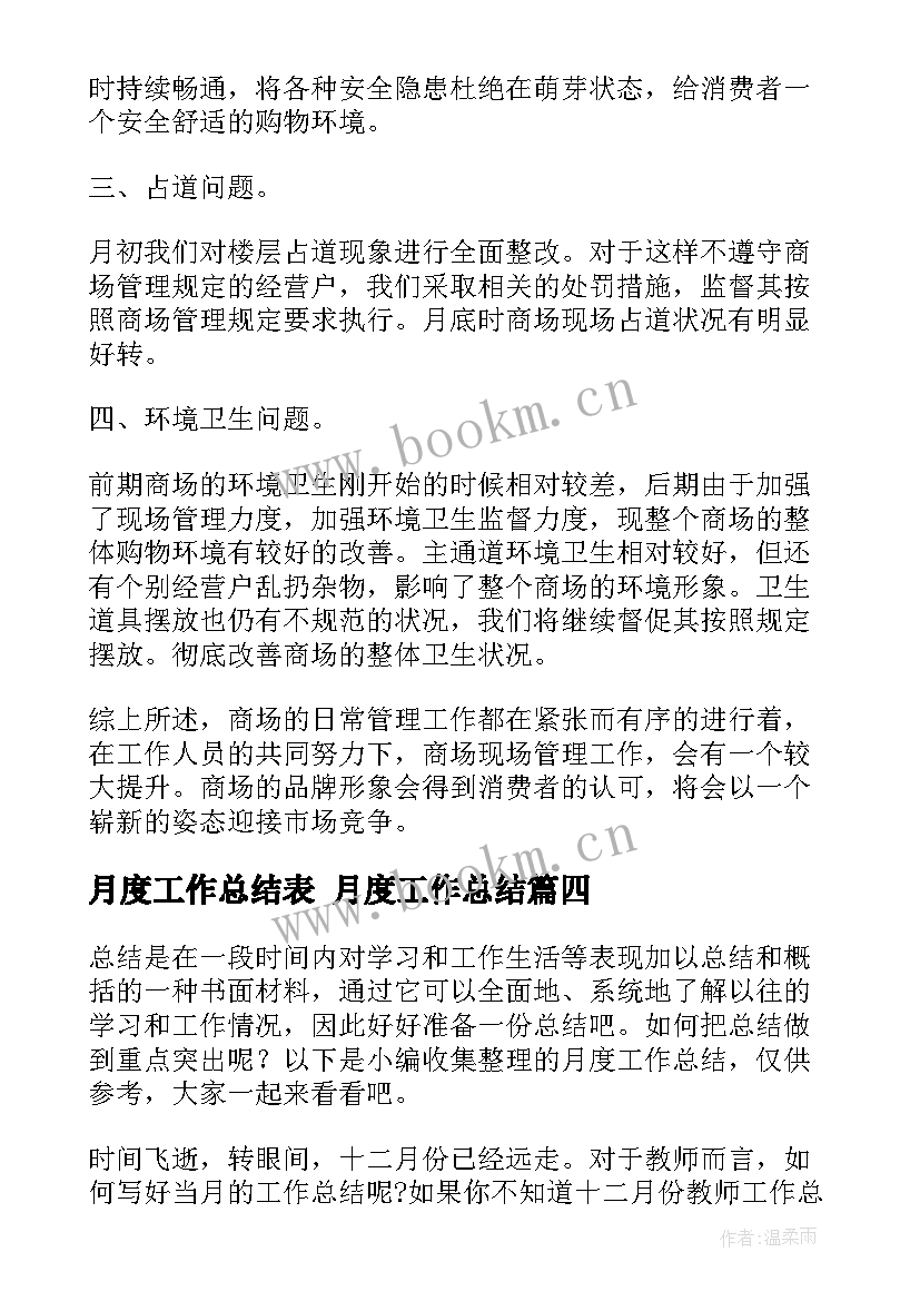 月度工作总结表 月度工作总结(实用8篇)