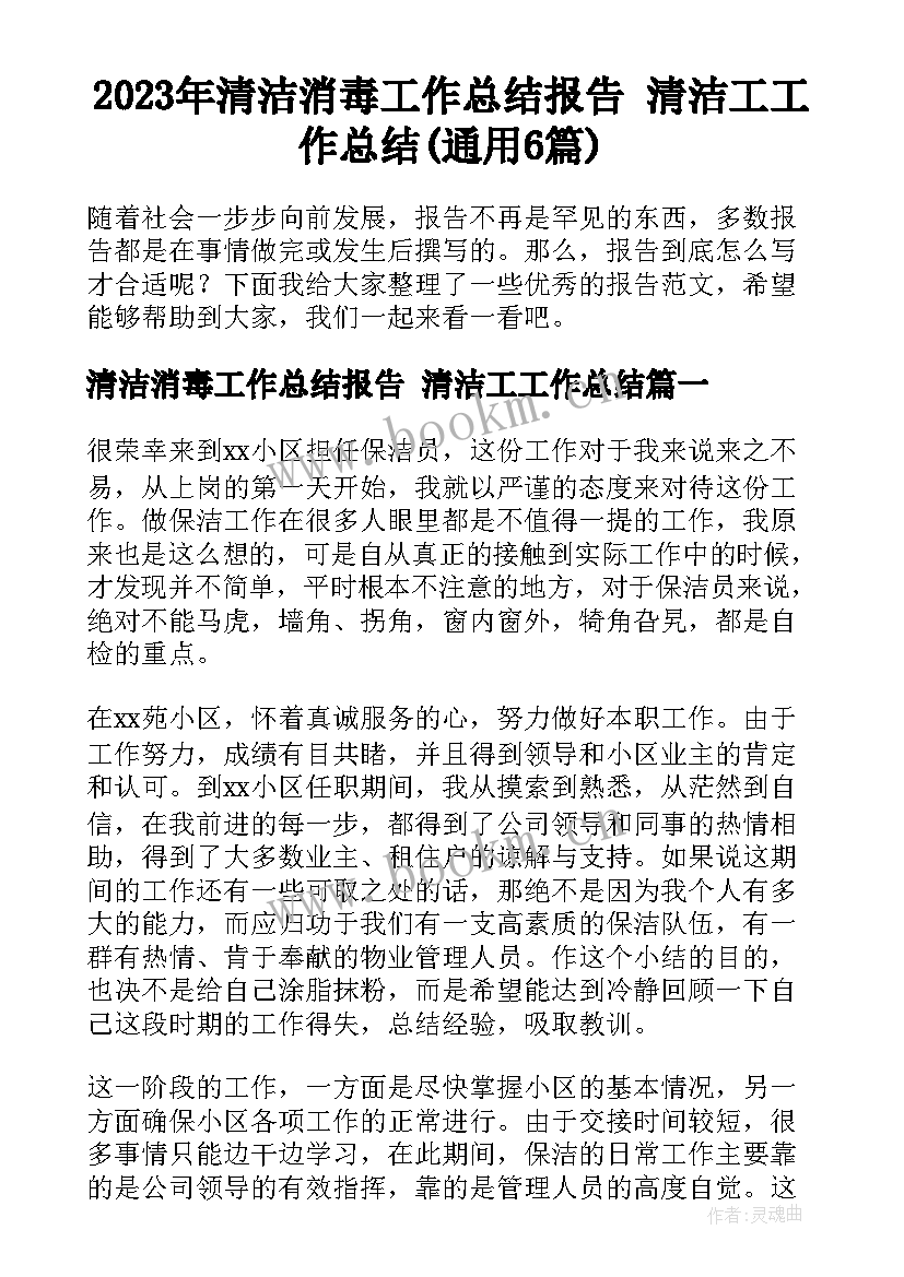 2023年清洁消毒工作总结报告 清洁工工作总结(通用6篇)