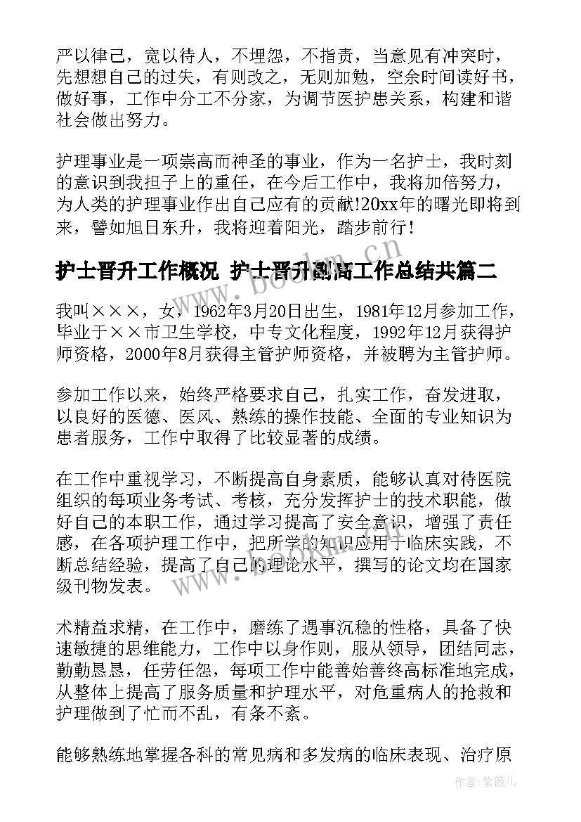 护士晋升工作概况 护士晋升副高工作总结共(实用5篇)