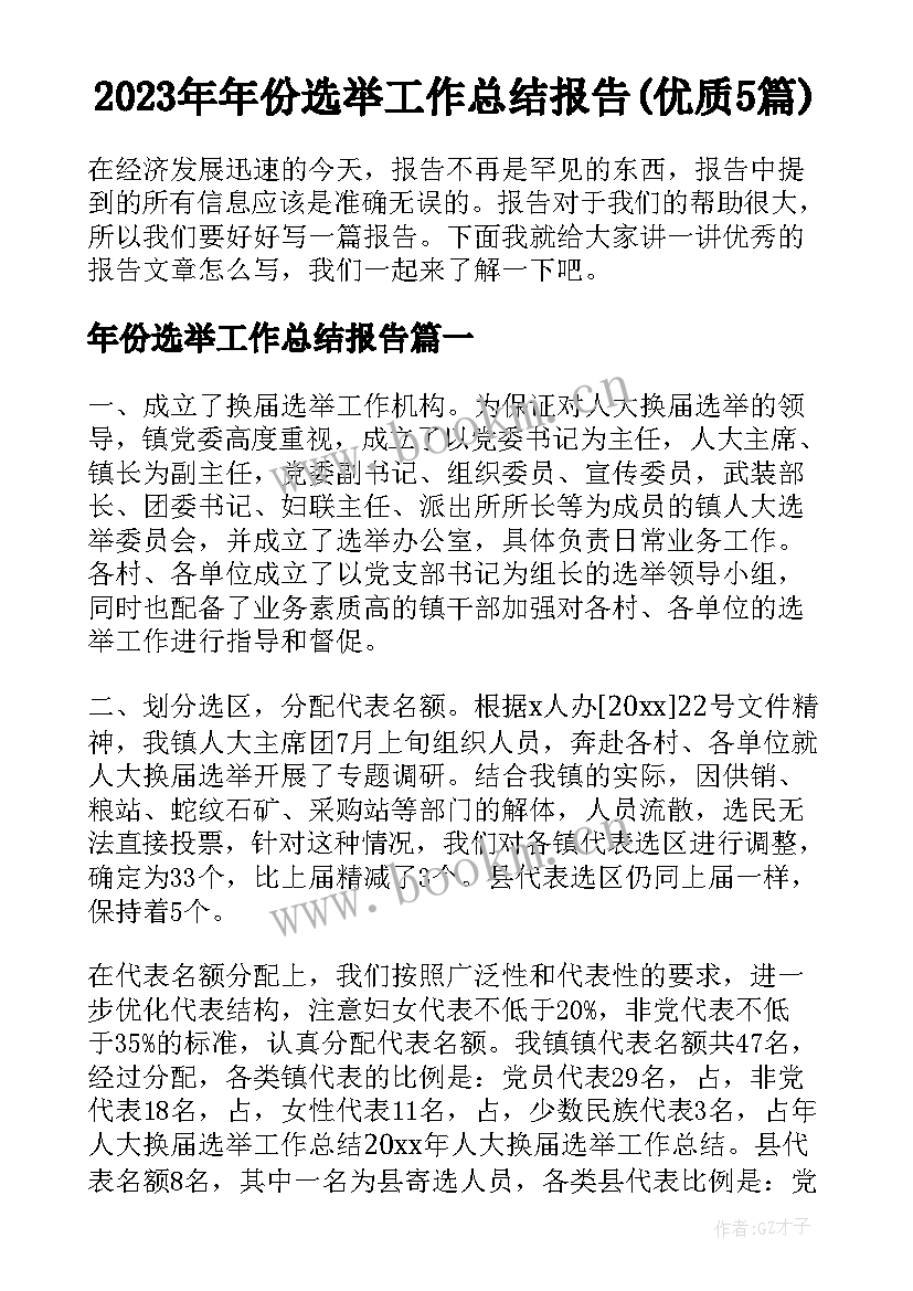 2023年年份选举工作总结报告(优质5篇)