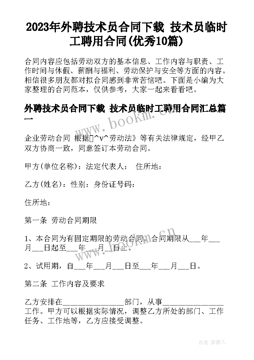 2023年外聘技术员合同下载 技术员临时工聘用合同(优秀10篇)