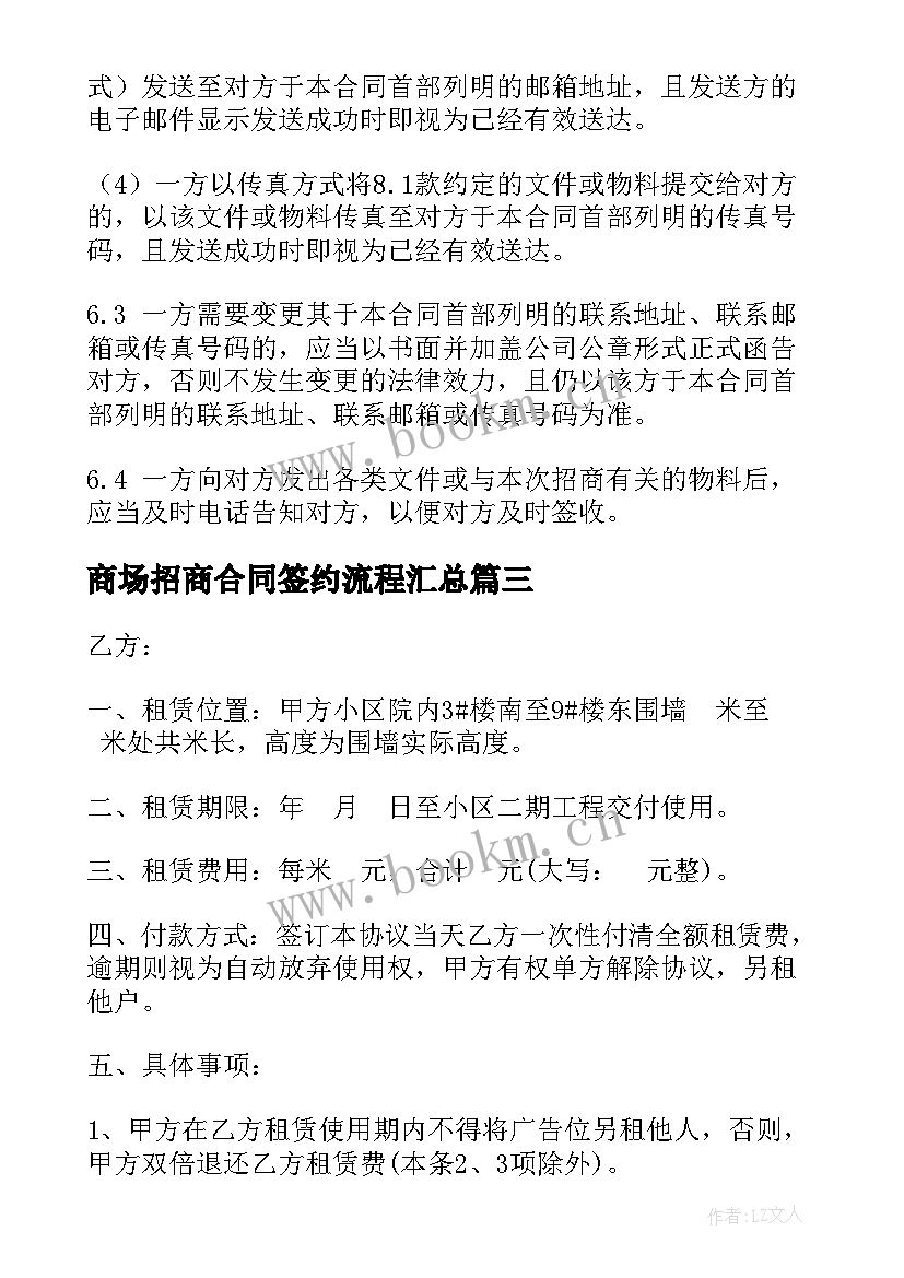 商场招商合同签约流程(模板7篇)