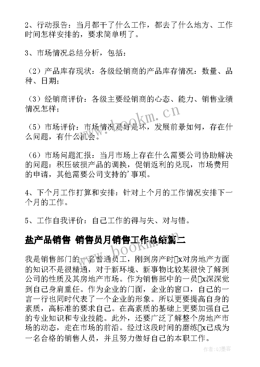 2023年盐产品销售 销售员月销售工作总结(优质9篇)