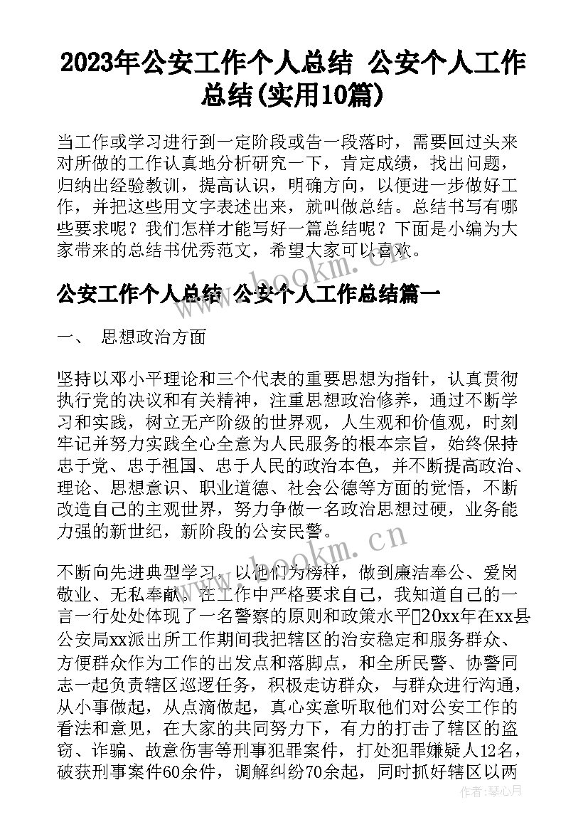 2023年公安工作个人总结 公安个人工作总结(实用10篇)