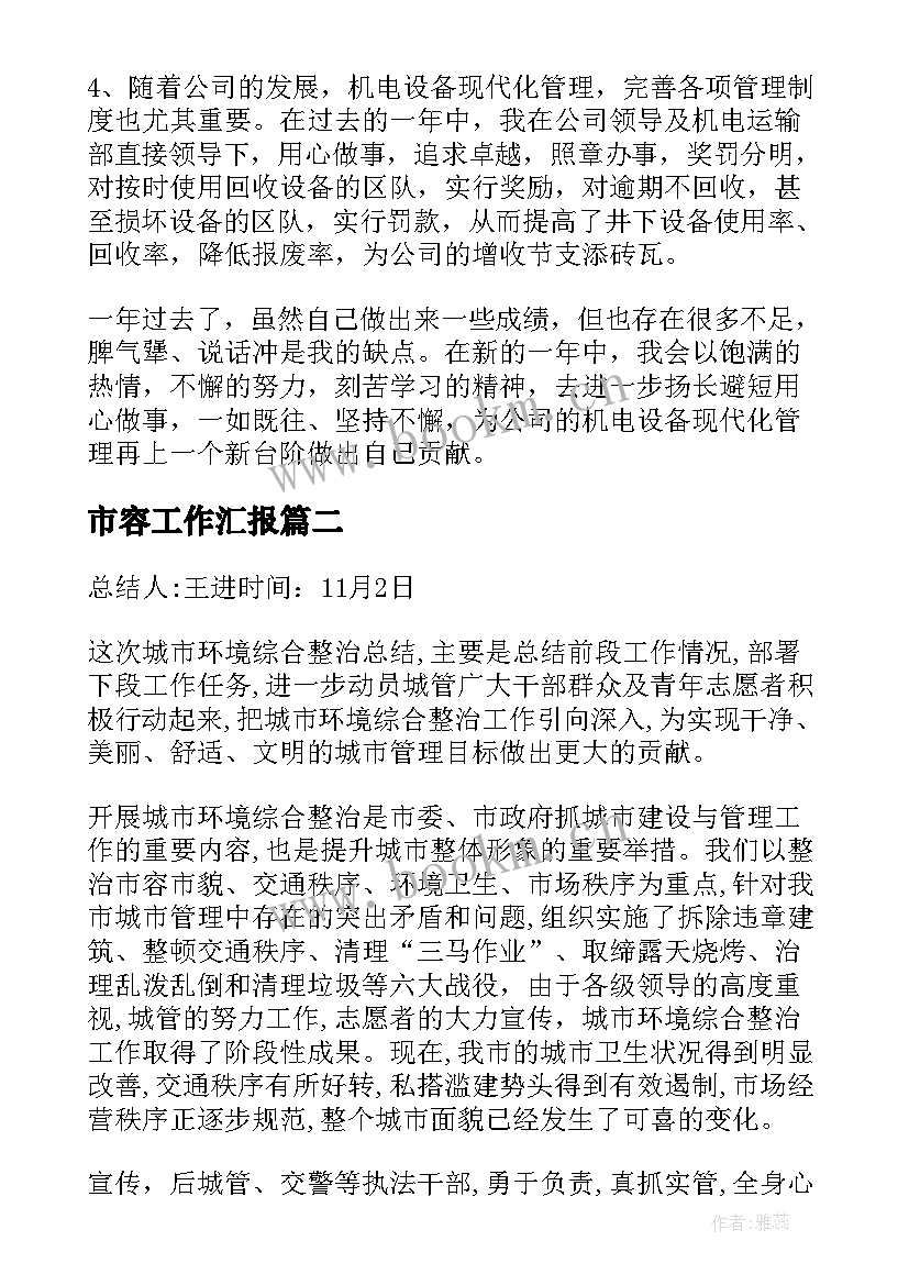 2023年市容工作汇报(精选5篇)