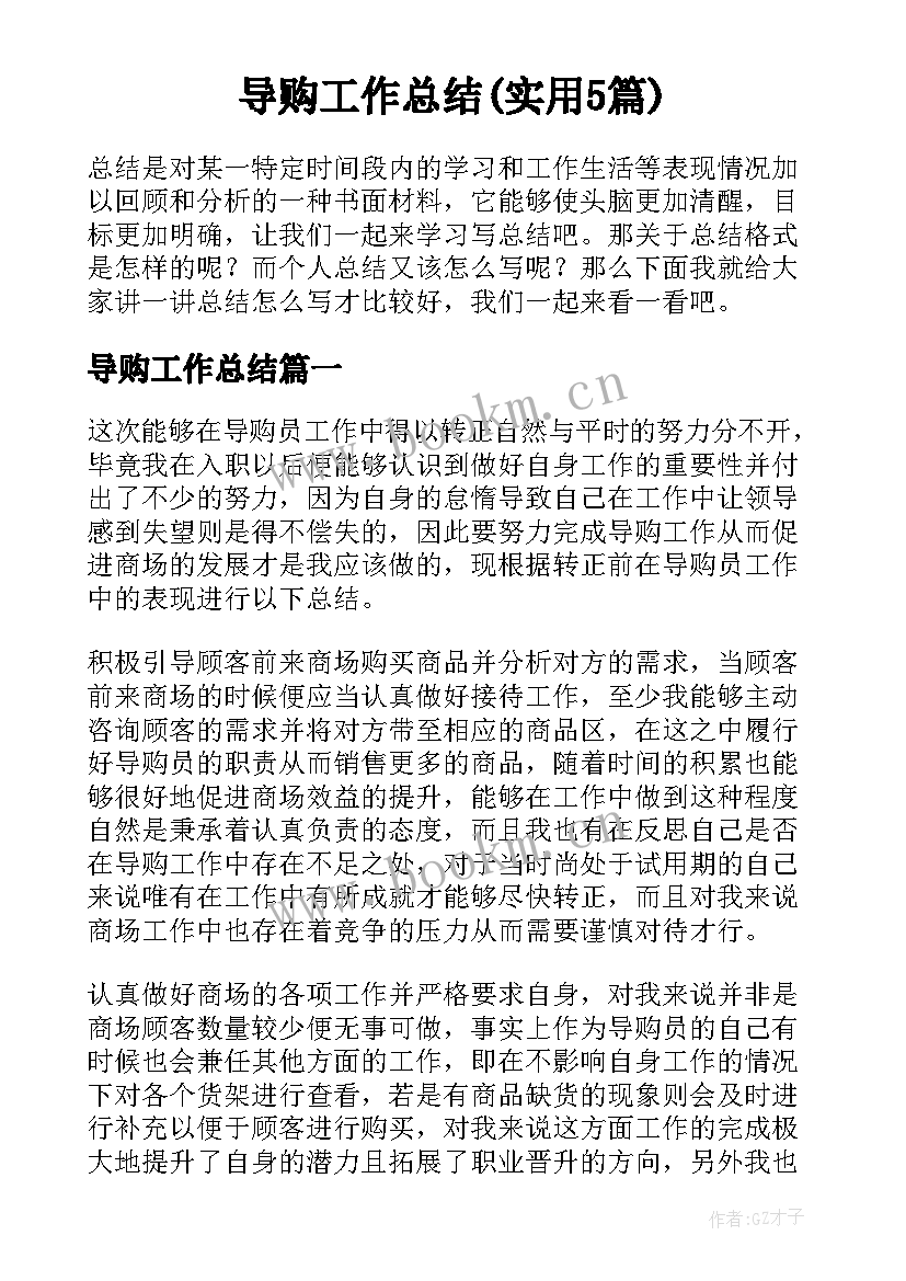 导购工作总结(实用5篇)