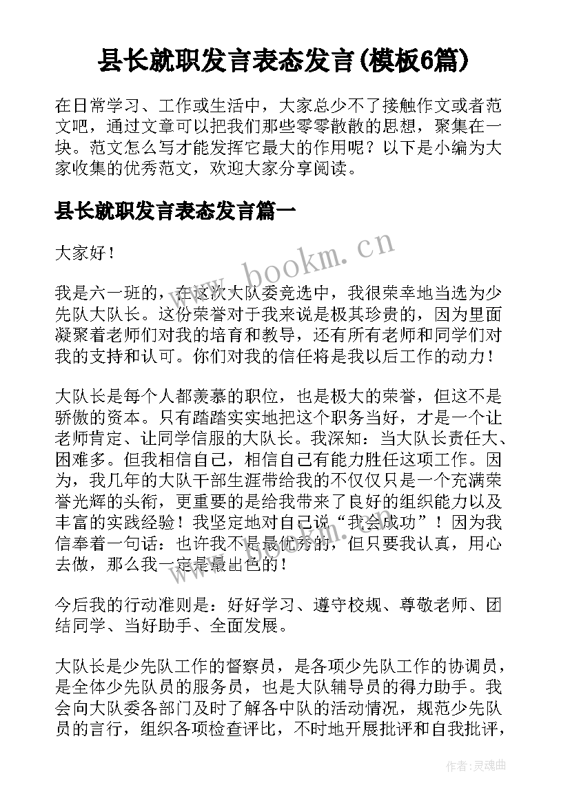 县长就职发言表态发言(模板6篇)