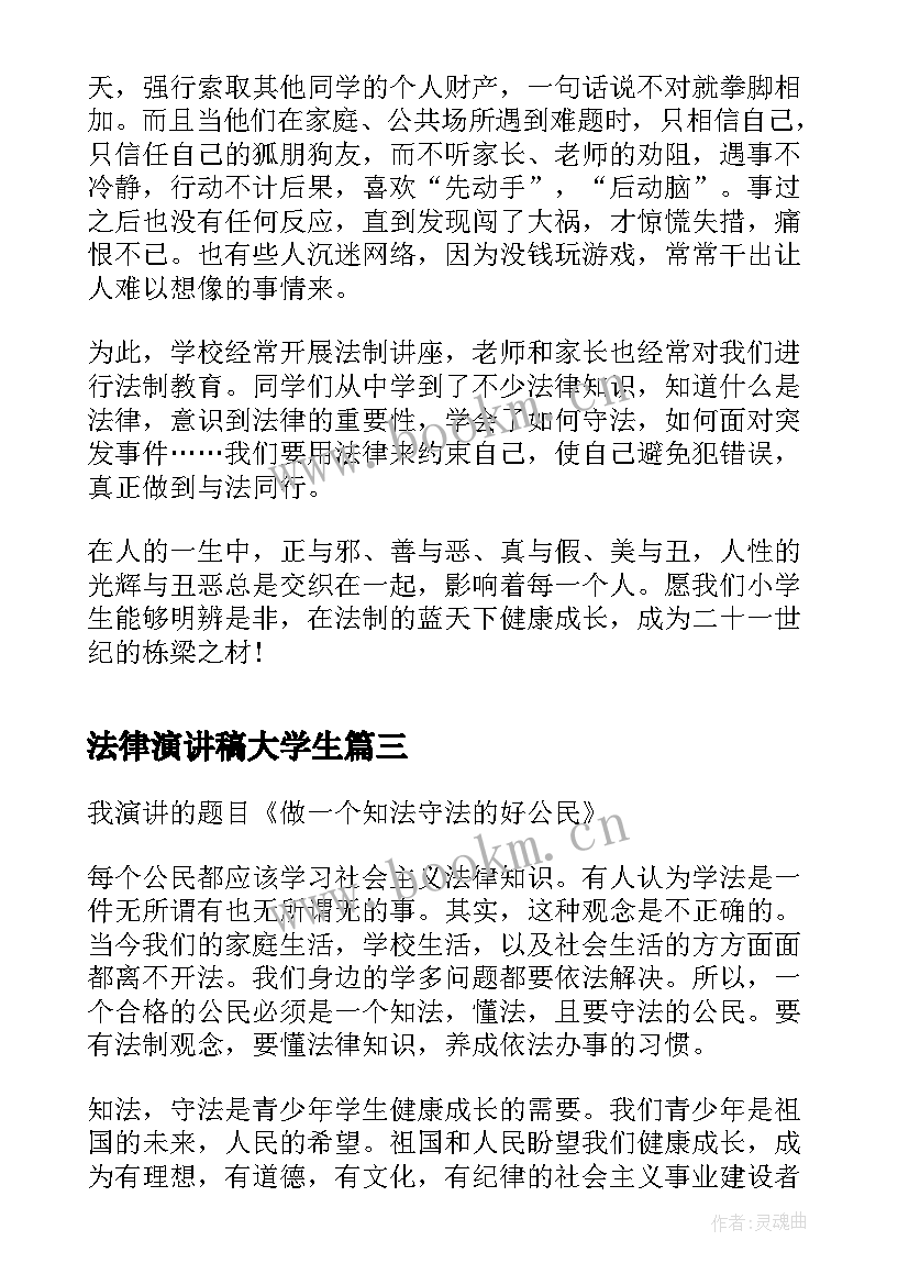 最新法律演讲稿大学生(优秀10篇)