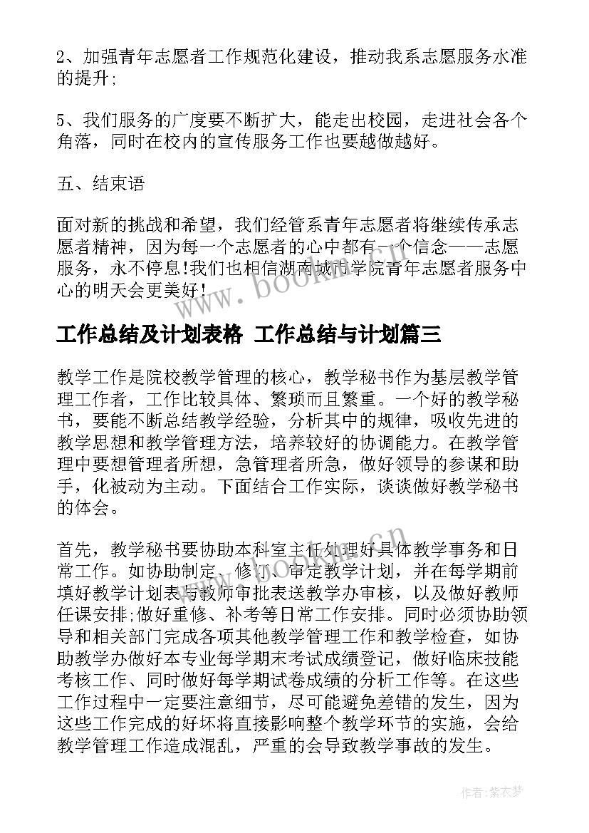 工作总结及计划表格 工作总结与计划(精选9篇)