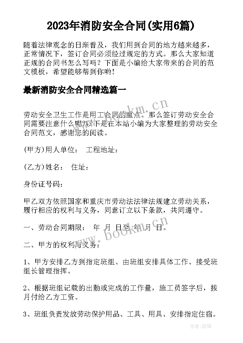 2023年消防安全合同(实用6篇)