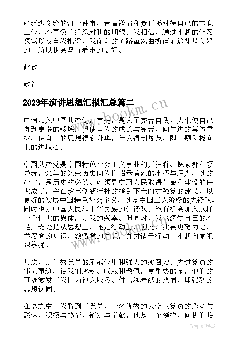 2023年演讲思想汇报(模板5篇)