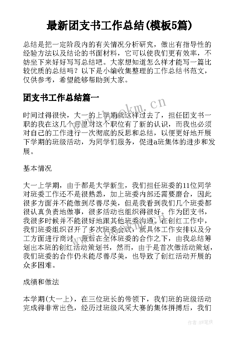 最新团支书工作总结(模板5篇)