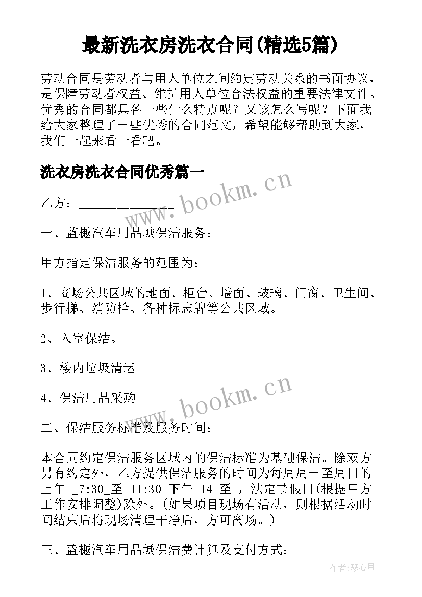 最新洗衣房洗衣合同(精选5篇)