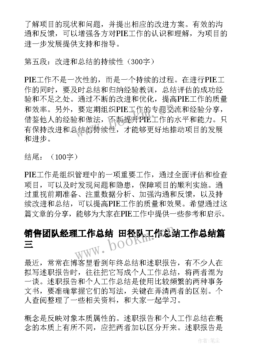 销售团队经理工作总结 田径队工作总结工作总结(模板6篇)