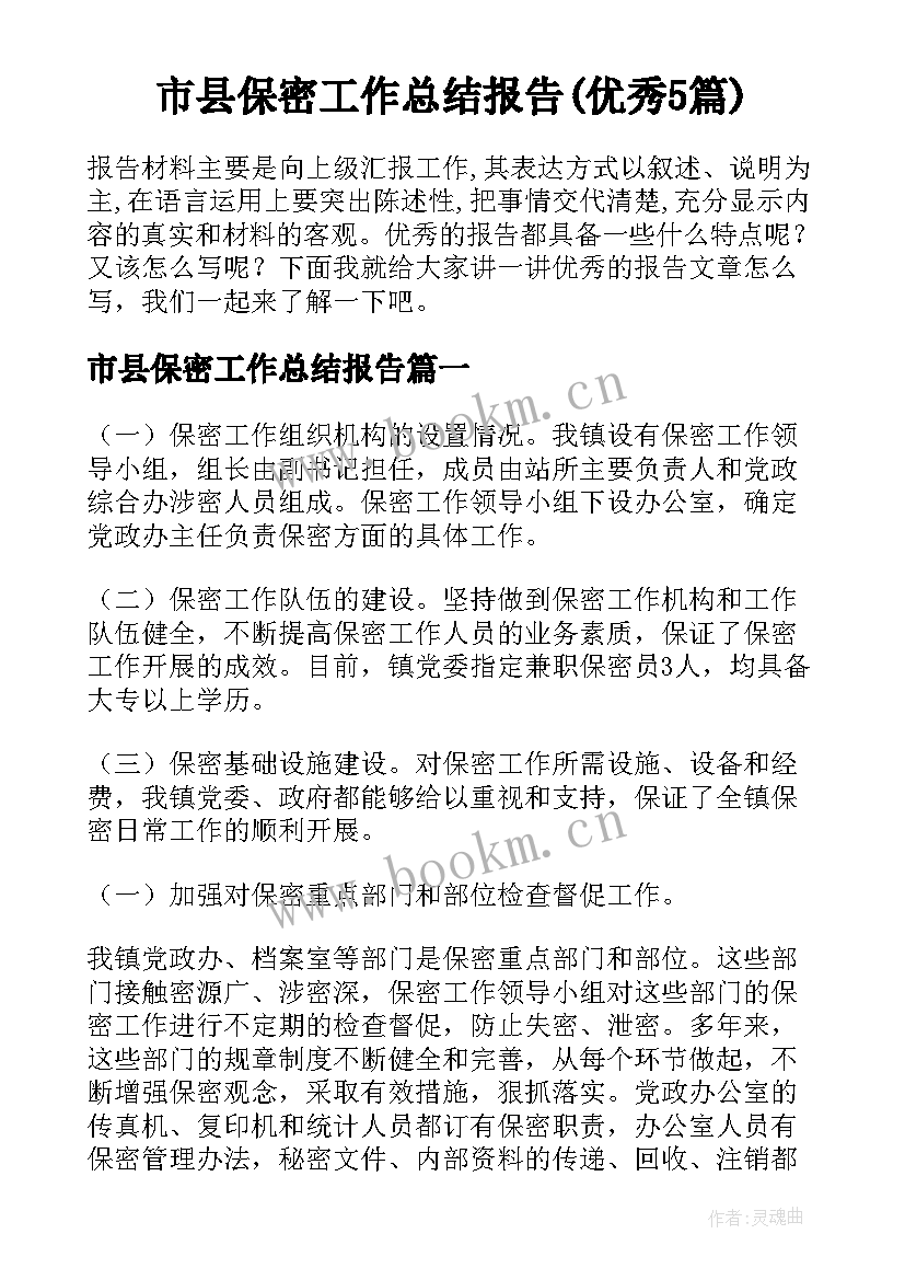 市县保密工作总结报告(优秀5篇)