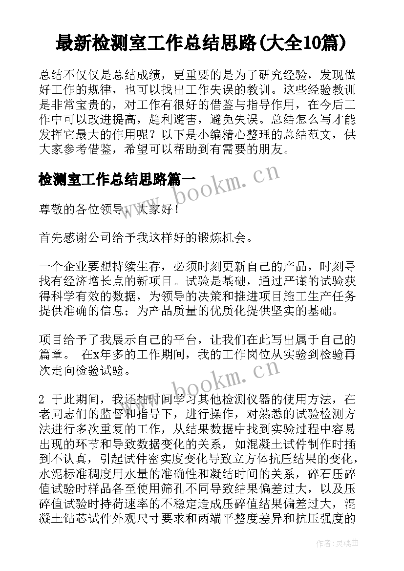 最新检测室工作总结思路(大全10篇)