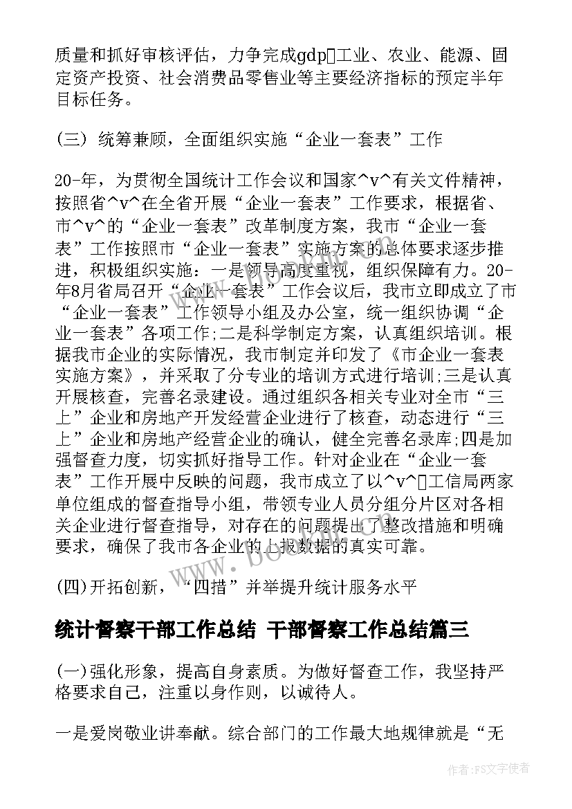 2023年统计督察干部工作总结 干部督察工作总结(优质5篇)