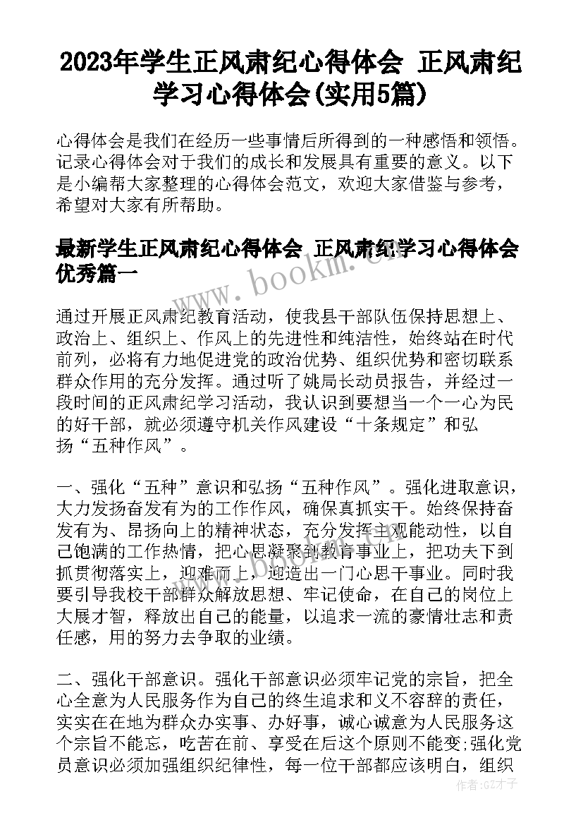 2023年学生正风肃纪心得体会 正风肃纪学习心得体会(实用5篇)