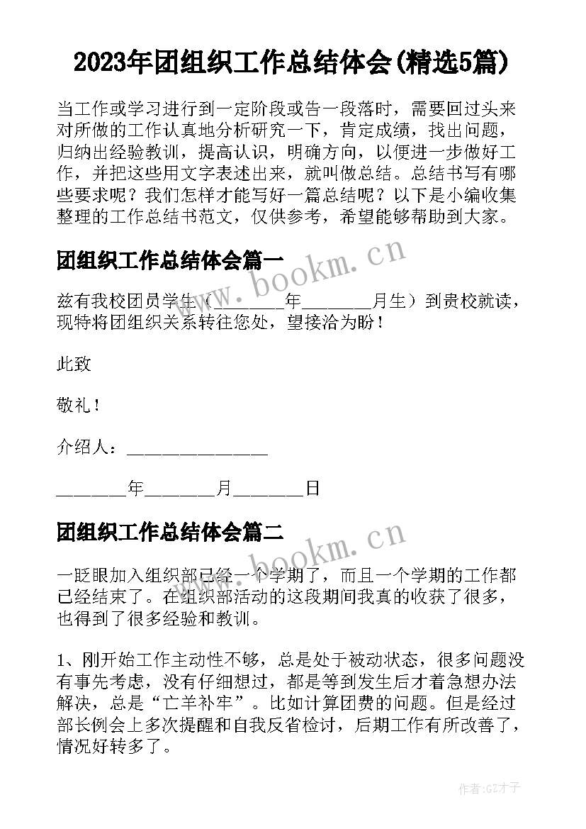 2023年团组织工作总结体会(精选5篇)