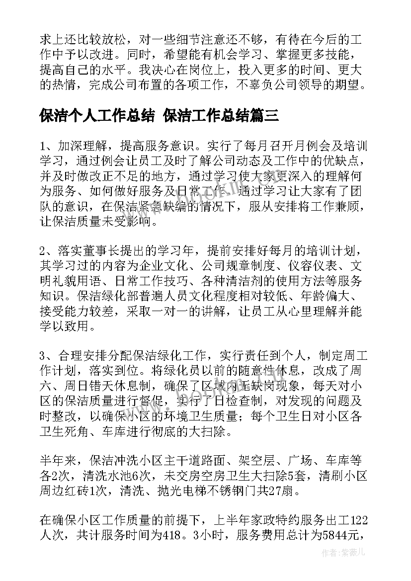 2023年保洁个人工作总结 保洁工作总结(实用9篇)