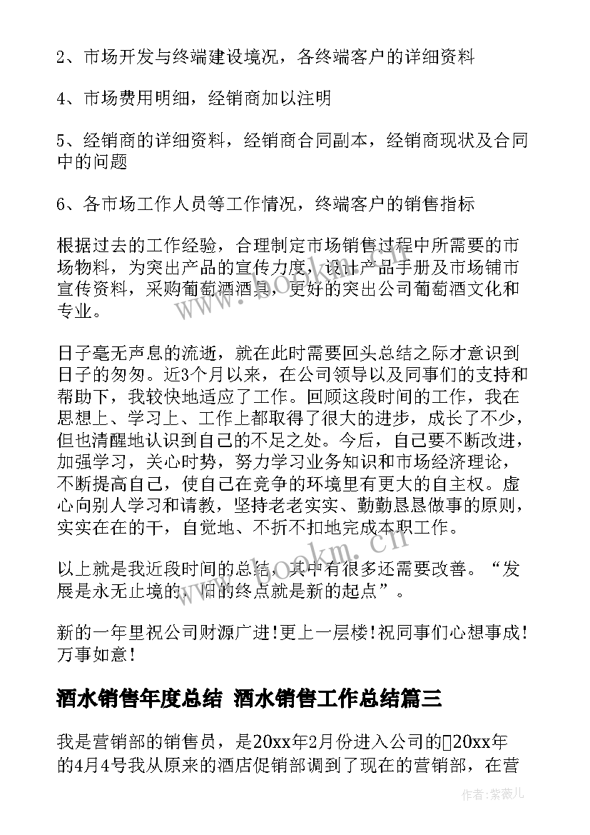 酒水销售年度总结 酒水销售工作总结(模板7篇)