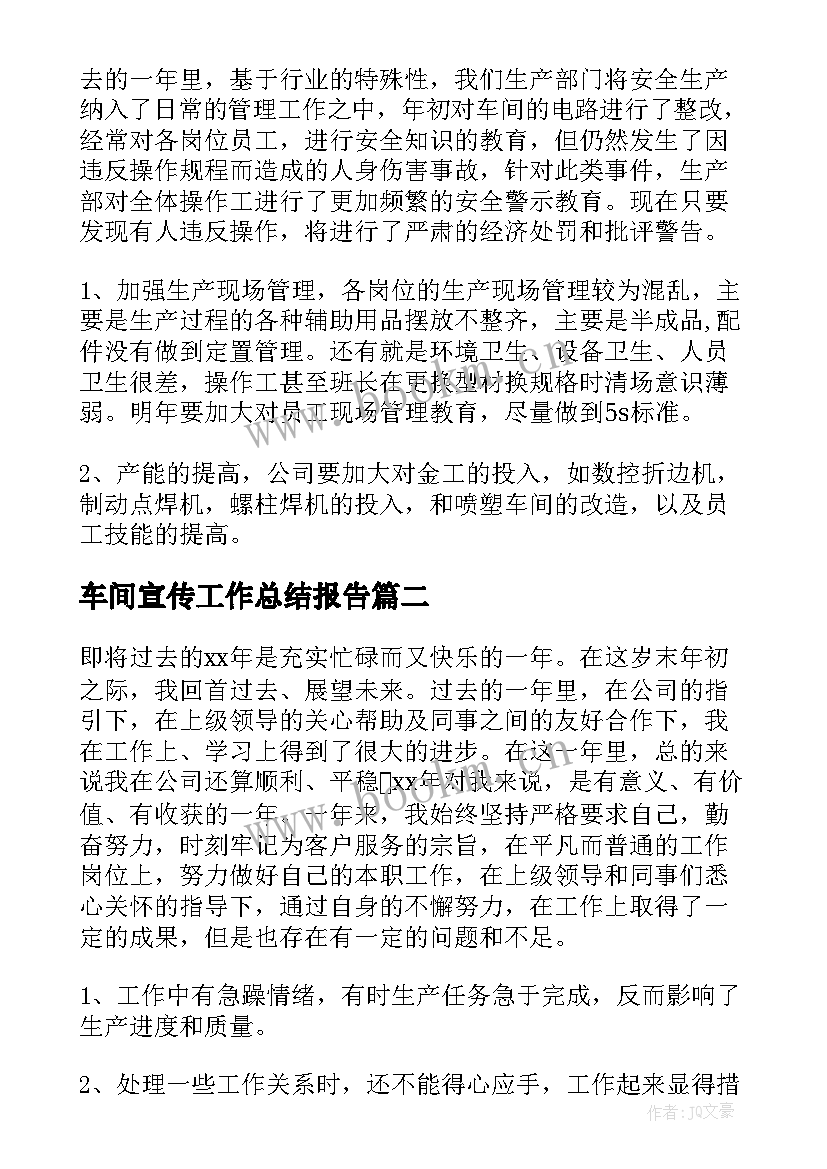 2023年车间宣传工作总结报告(模板10篇)