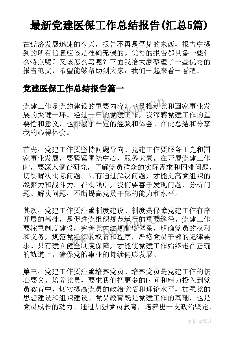 最新党建医保工作总结报告(汇总5篇)