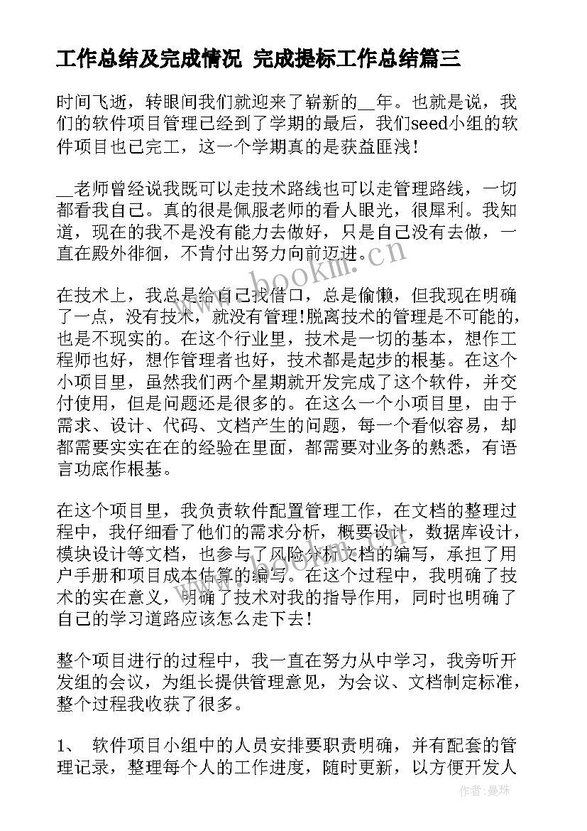 2023年工作总结及完成情况 完成提标工作总结(实用8篇)