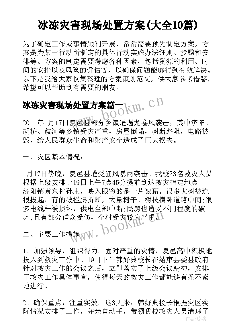 冰冻灾害现场处置方案(大全10篇)