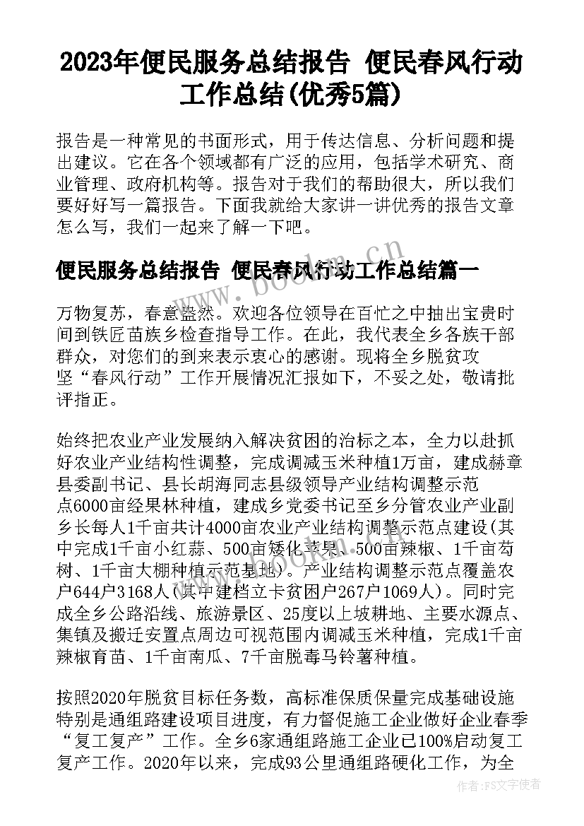 2023年便民服务总结报告 便民春风行动工作总结(优秀5篇)