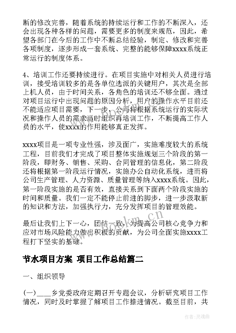 2023年节水项目方案 项目工作总结(优质8篇)