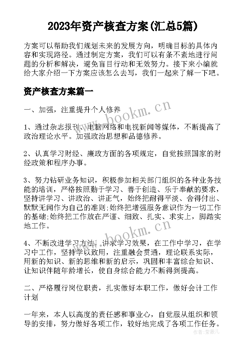 2023年资产核查方案(汇总5篇)