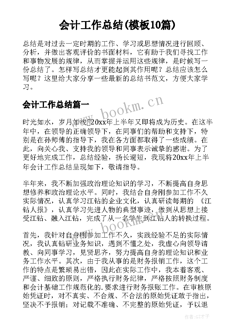 会计工作总结(模板10篇)