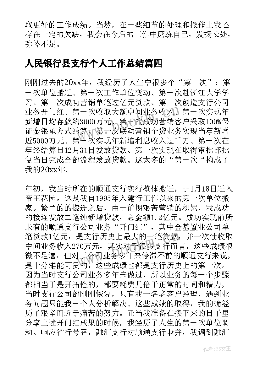 2023年人民银行县支行个人工作总结(实用7篇)