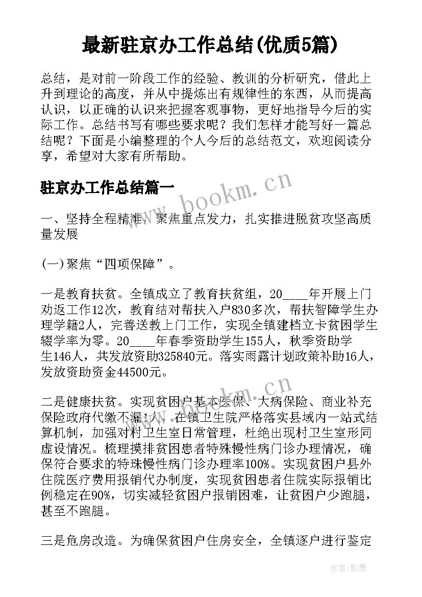 最新驻京办工作总结(优质5篇)