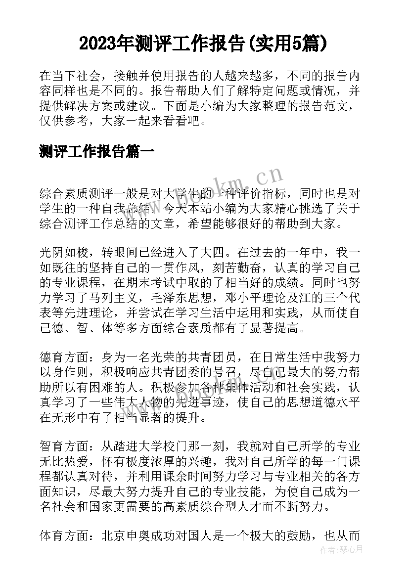 2023年测评工作报告(实用5篇)