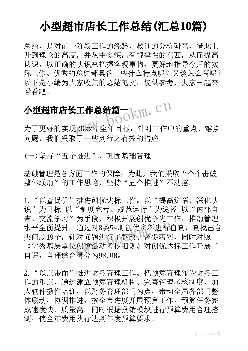 小型超市店长工作总结(汇总10篇)