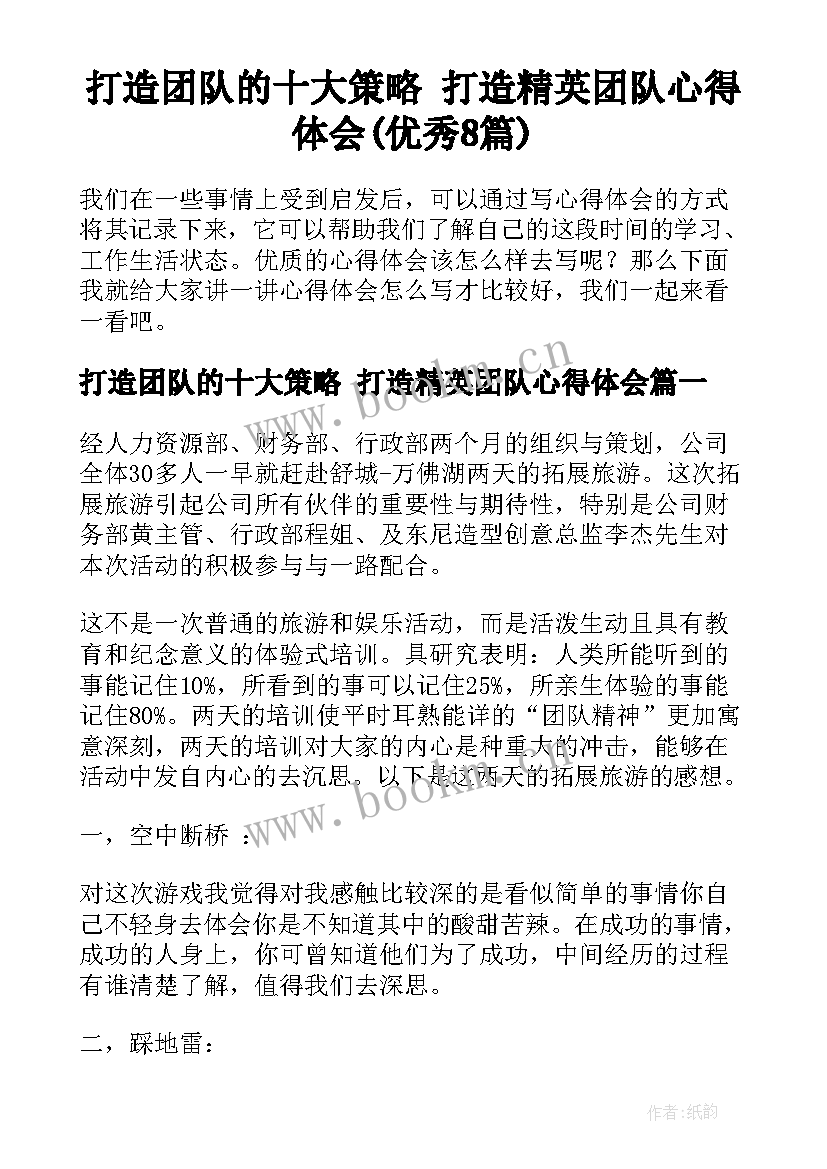 打造团队的十大策略 打造精英团队心得体会(优秀8篇)