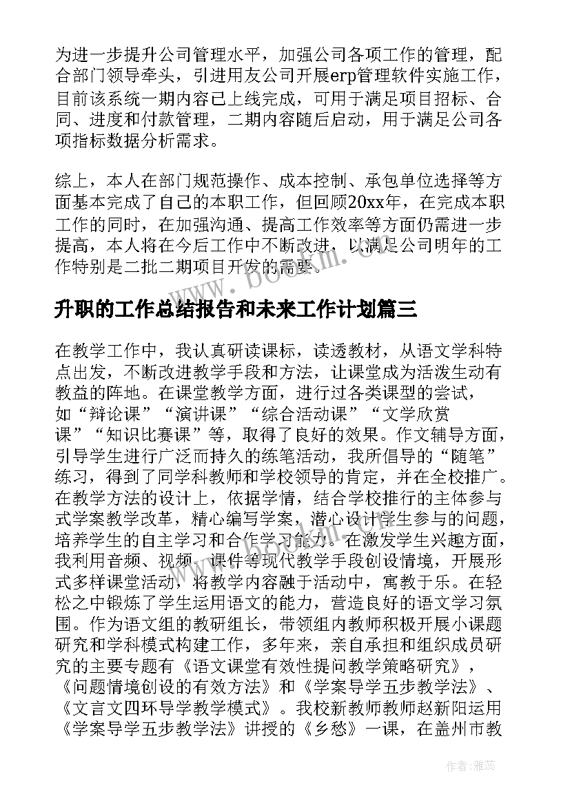 2023年升职的工作总结报告和未来工作计划(通用5篇)