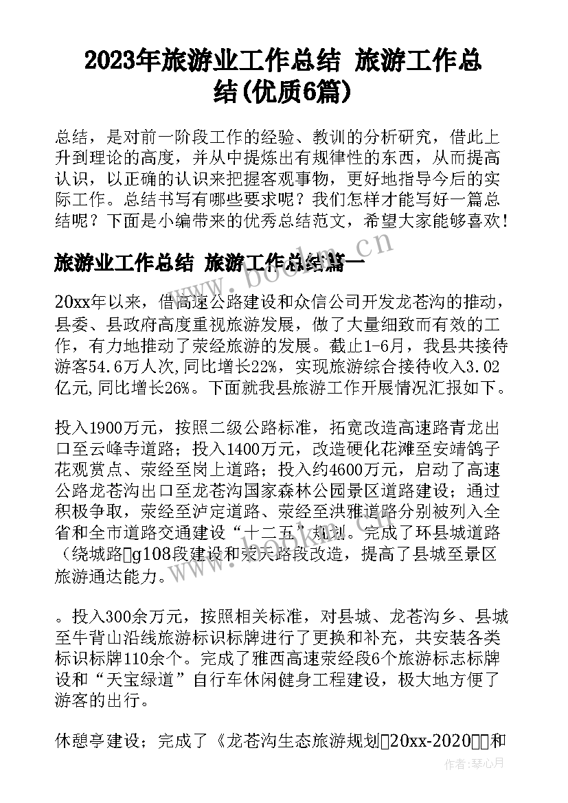 2023年旅游业工作总结 旅游工作总结(优质6篇)