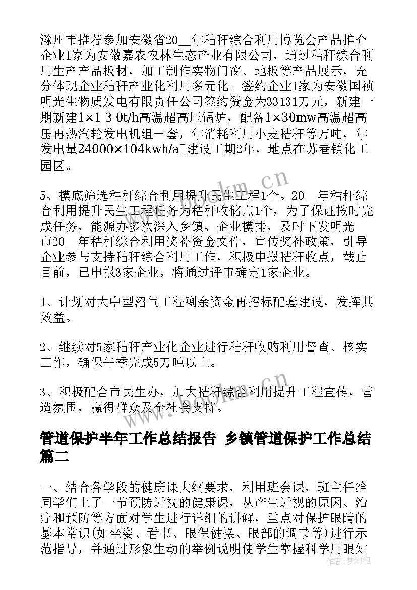 管道保护半年工作总结报告 乡镇管道保护工作总结(优秀5篇)